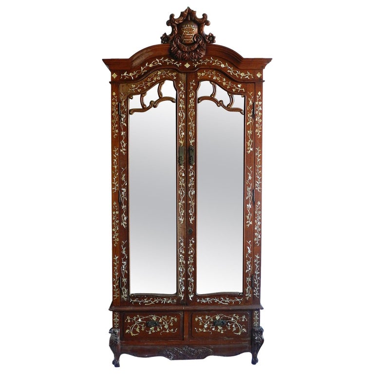 Chinoiserie Inlaid Armoire 19th Century, Armoire With Mirror Door