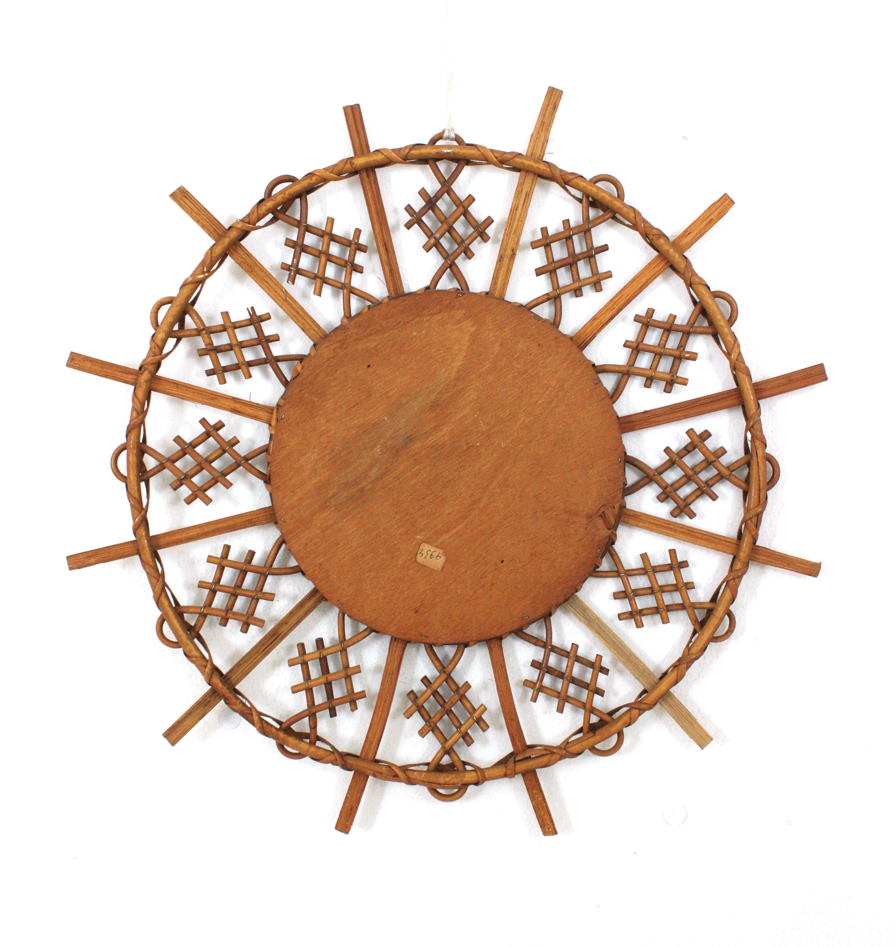 Chinoiserie Inspired Sunburst Mirror in Rattan For Sale 3
