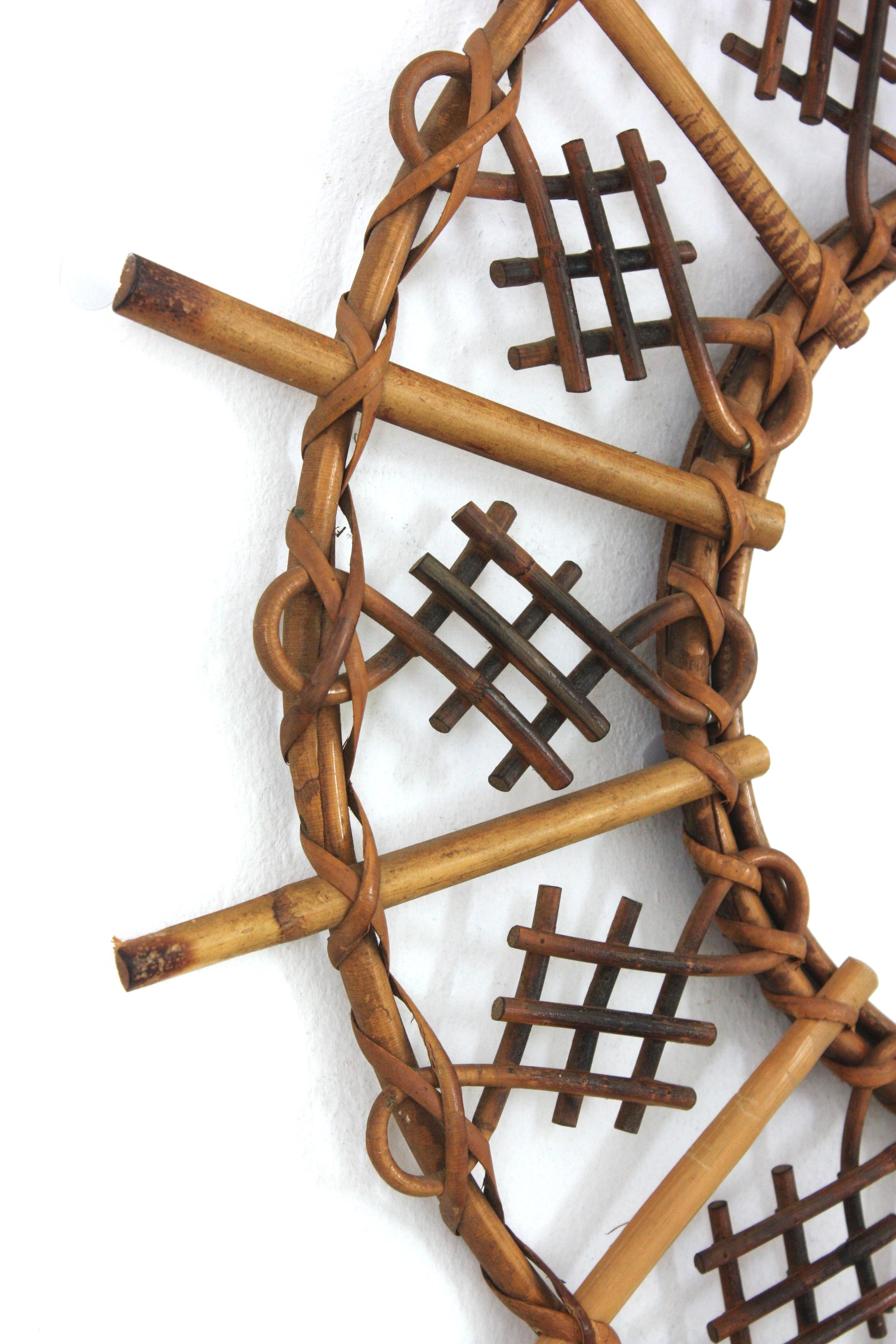 Hand-Crafted Chinoiserie Inspired Sunburst Mirror in Rattan For Sale