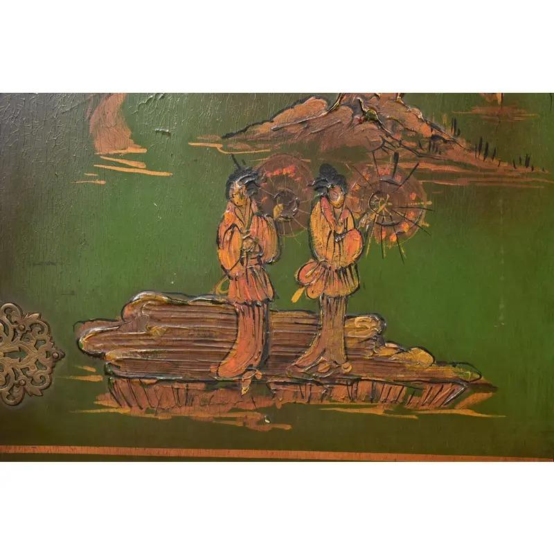 Chinoiserie Jacobean Hand Painted Bookcase or Bar Cabinet, Circa 1920s For Sale 4