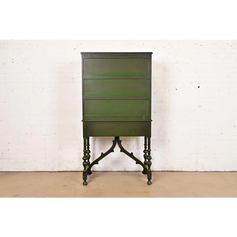 Chinoiserie Jacobean Hand Painted Bookcase or Bar Cabinet, Circa 1920s For Sale 6