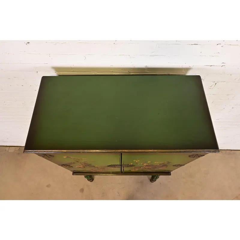 Chinoiserie Jacobean Hand Painted Bookcase or Bar Cabinet, Circa 1920s For Sale 8
