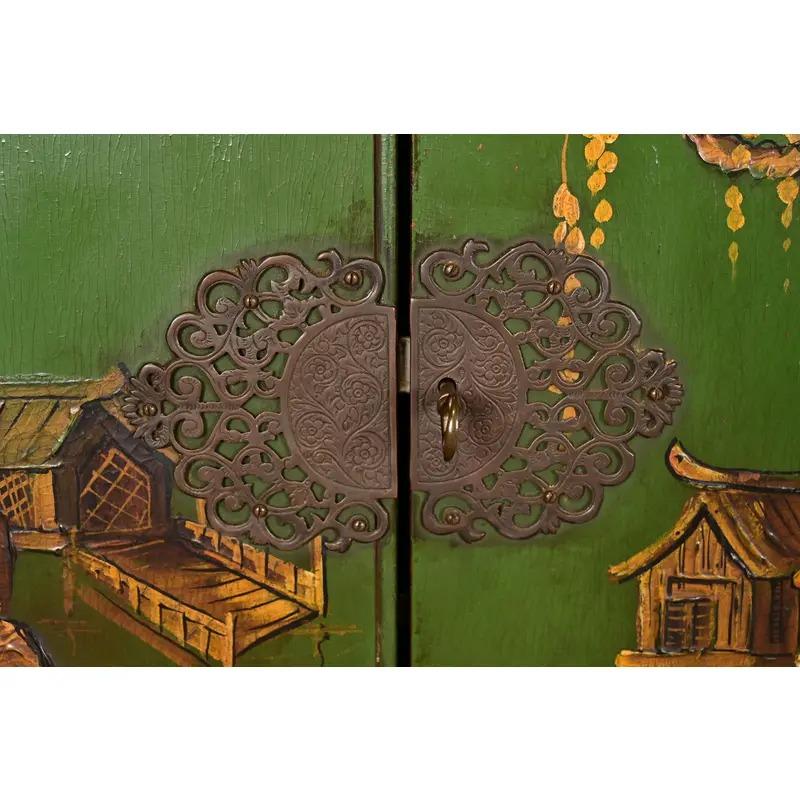 Chinoiserie Jacobean Hand Painted Bookcase or Bar Cabinet, Circa 1920s For Sale 2