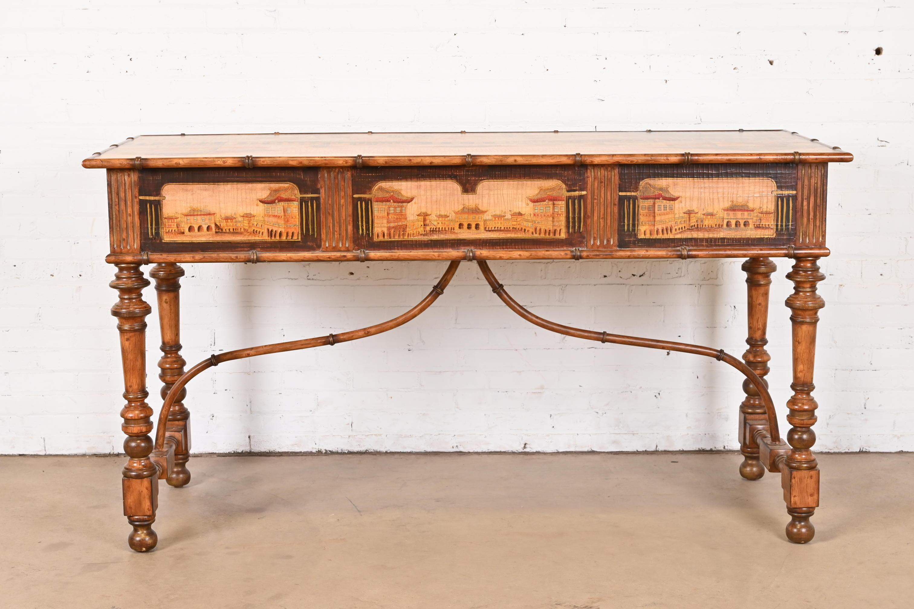 Chinoiserie Jacobean Hand Painted Sideboard Server, Bar Table, or Center Table For Sale 13