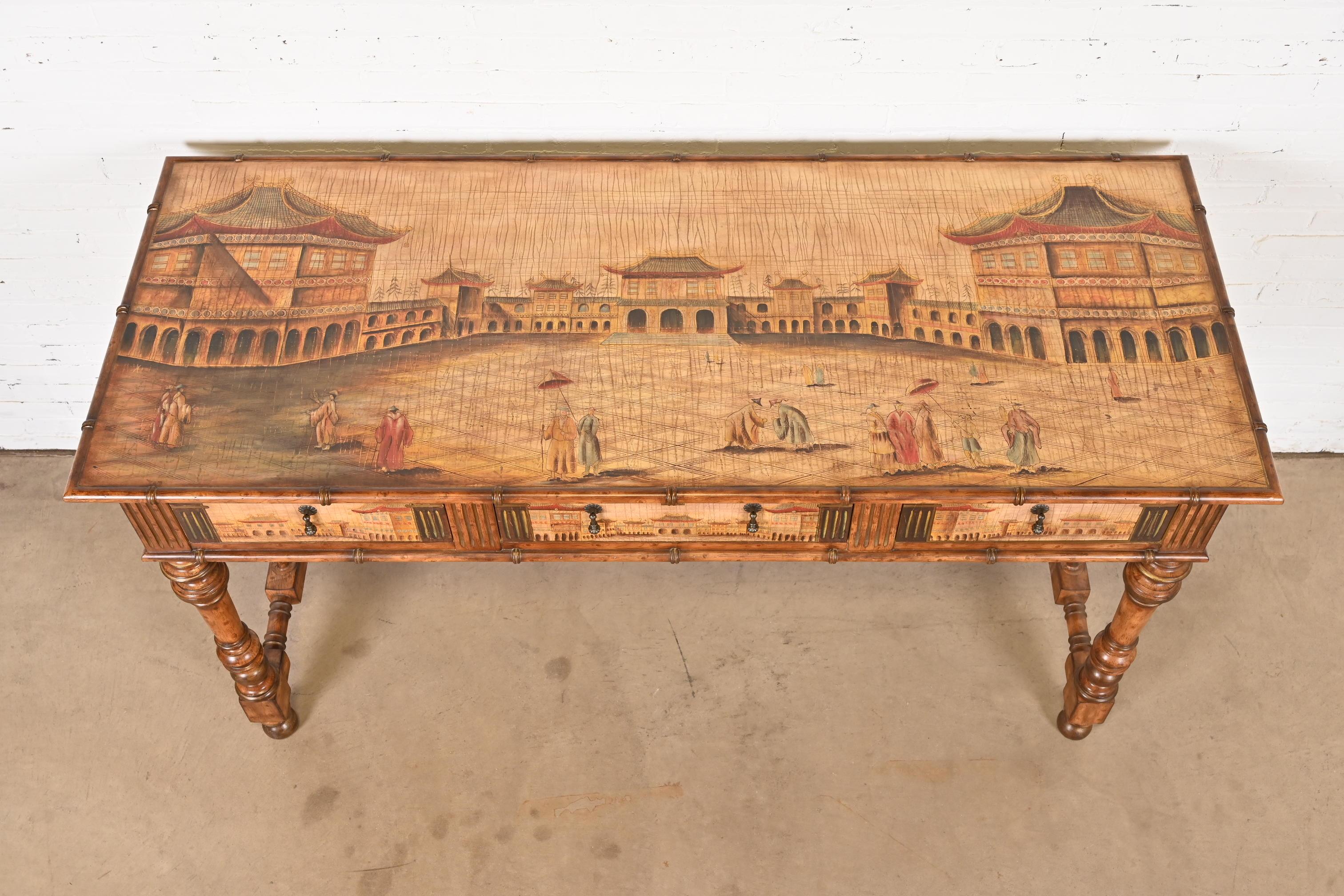 Chinoiserie Jacobean Hand Painted Sideboard Server, Bar Table, or Center Table For Sale 1