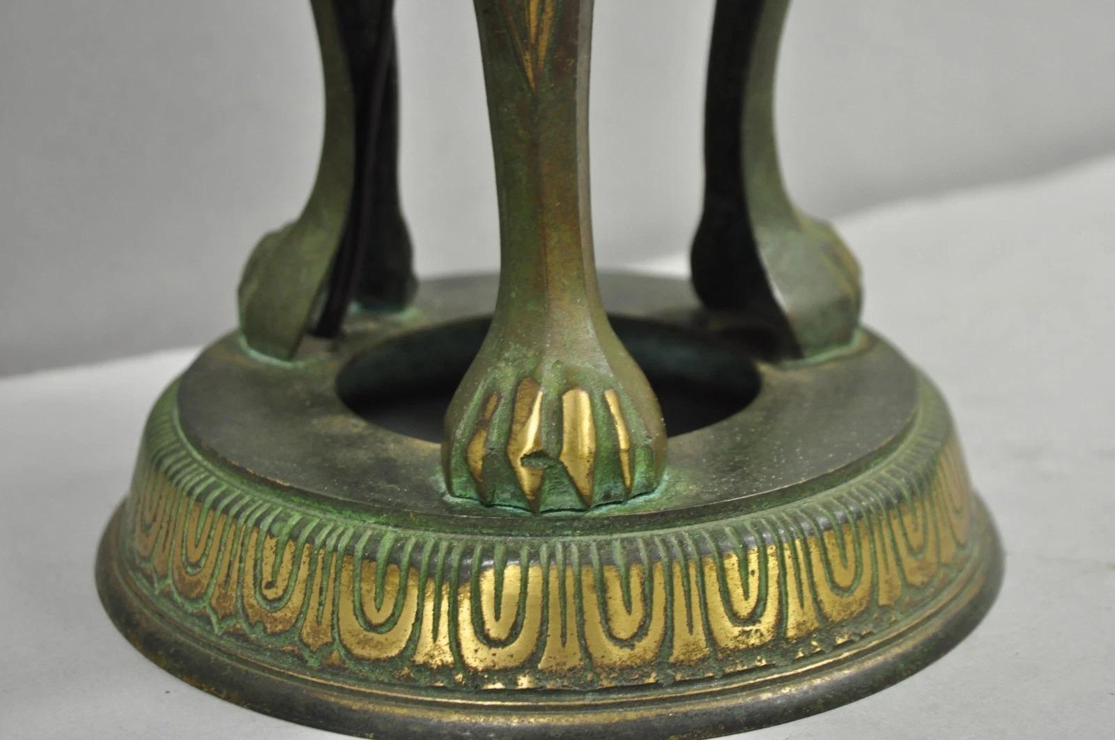 Chinoiserie James Mont Style Green Bronze Chinese Foo Dog Table Lamps - a Pair For Sale 3