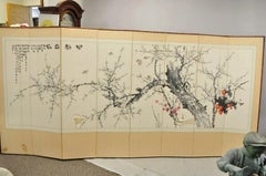 Chinoiserie Japanese Cherry Blossom Byobu 8 Panel Folding Screen Room Divider
