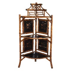 Retro Chinoiserie Japanned English Pagoda Bamboo Standing Corner Shelf or Etagere