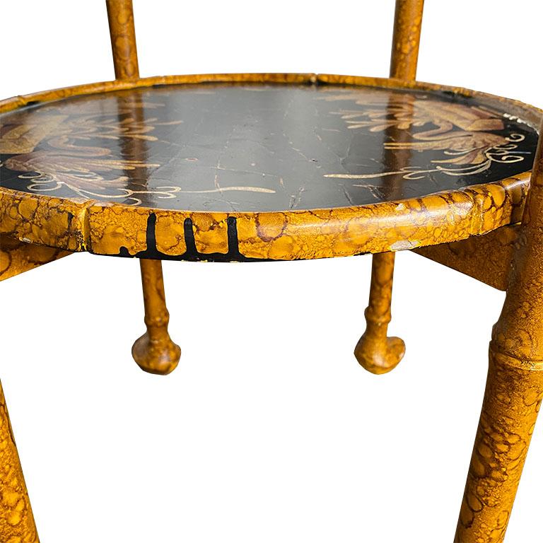 Chinoiserie Japanned Faux Tortoise Burnt Bamboo Drink Tray Table with Bird Motif 1