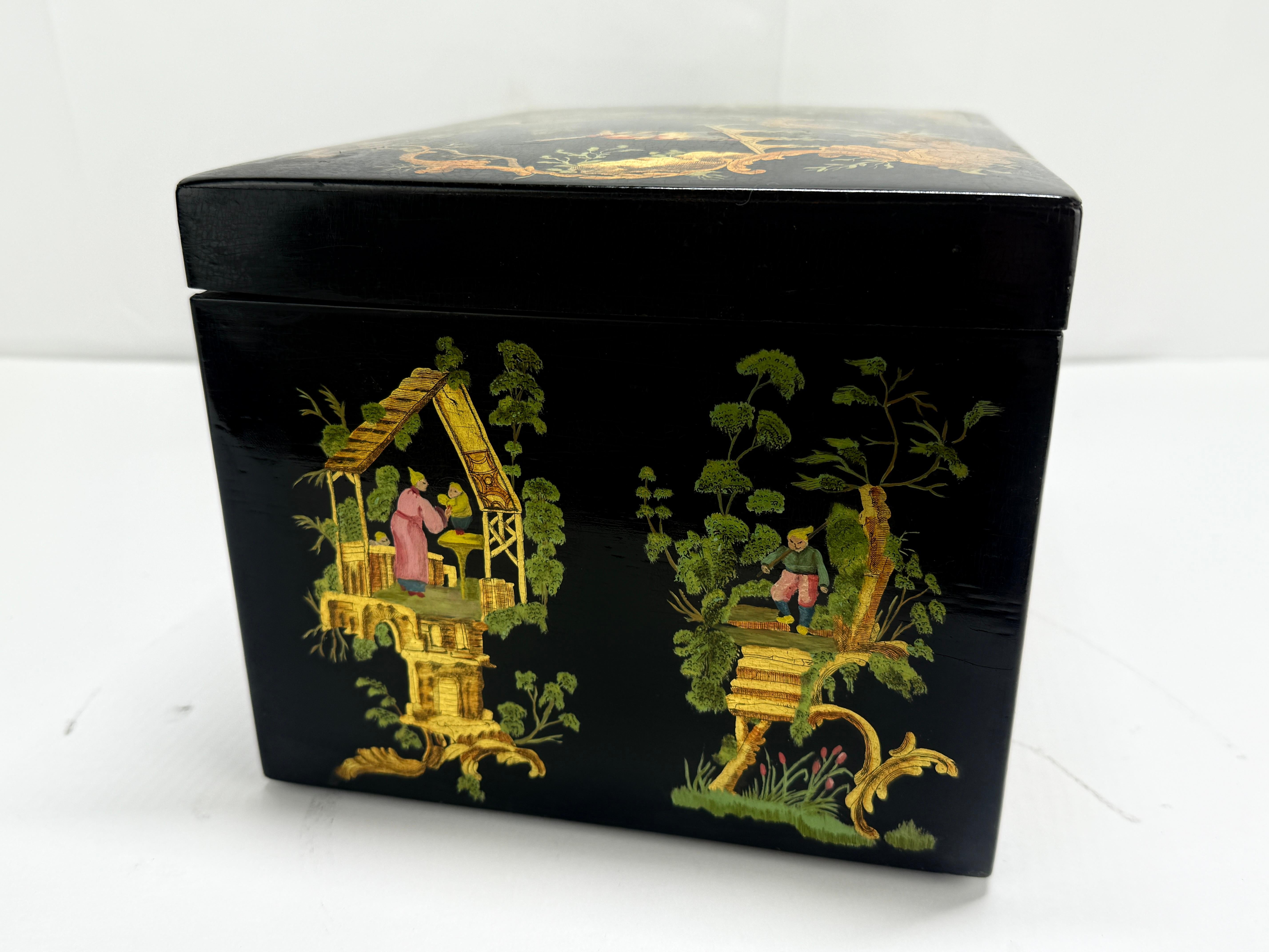 Vetro Scatola Humidor con scamosciatura Chinoiserie Inghilterra, inizio-metà del XX secolo in vendita