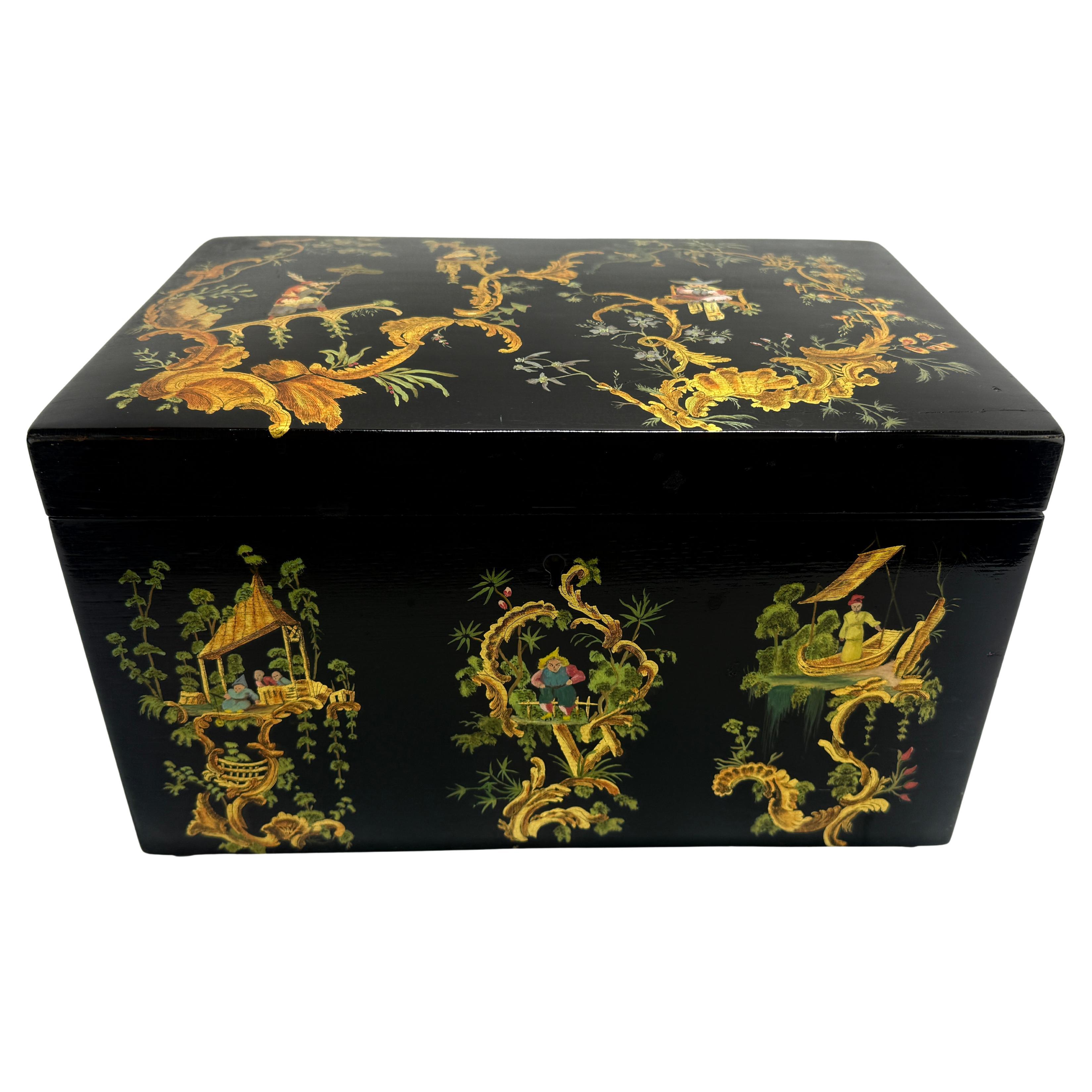 Chinoiserie Japanned Humidor Box England, Early to Mid-20th Century