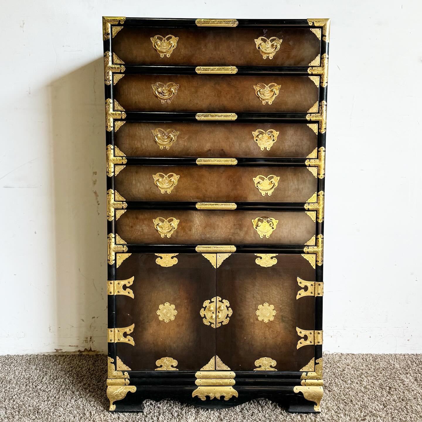 Chinoiserie Jewelry Armoire With Gold Accents 5 Drawers In Good Condition For Sale In Delray Beach, FL