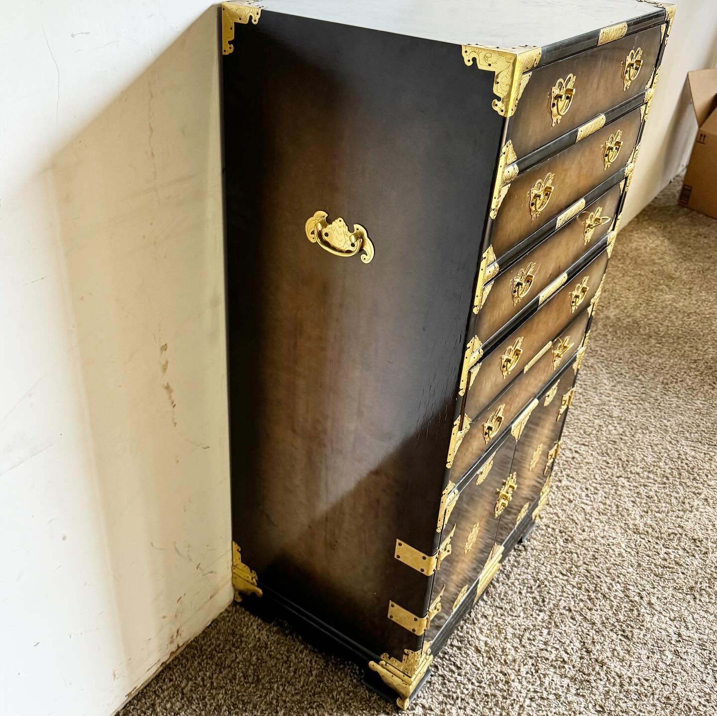 20th Century Chinoiserie Jewelry Armoire With Gold Accents 5 Drawers For Sale