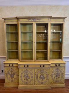 Chinoiserie "Karges Furniture" Breakfront Bookcase / Glass China Cabinet