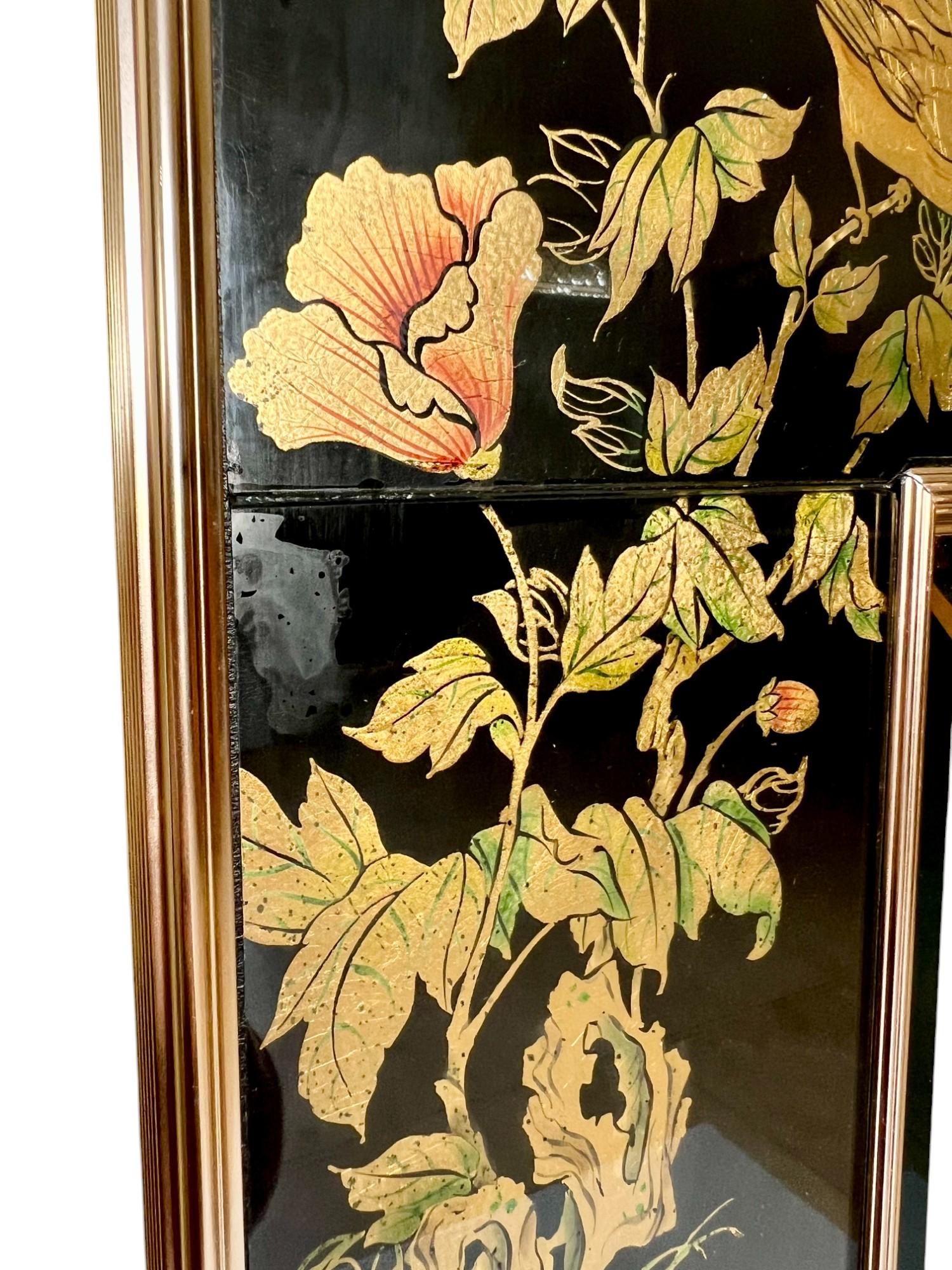 Gilt Chinoiserie LaBarge Verre Églomisé Black and Gold Mirror, 1986 For Sale