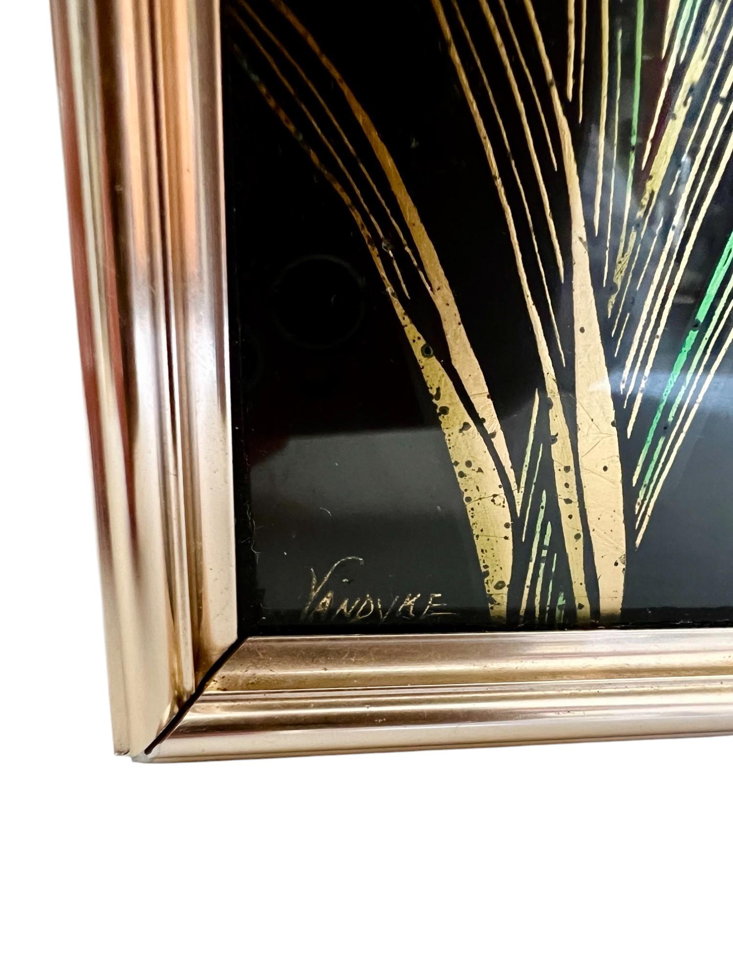 20th Century Chinoiserie LaBarge Verre Églomisé Black and Gold Mirror, 1986 For Sale