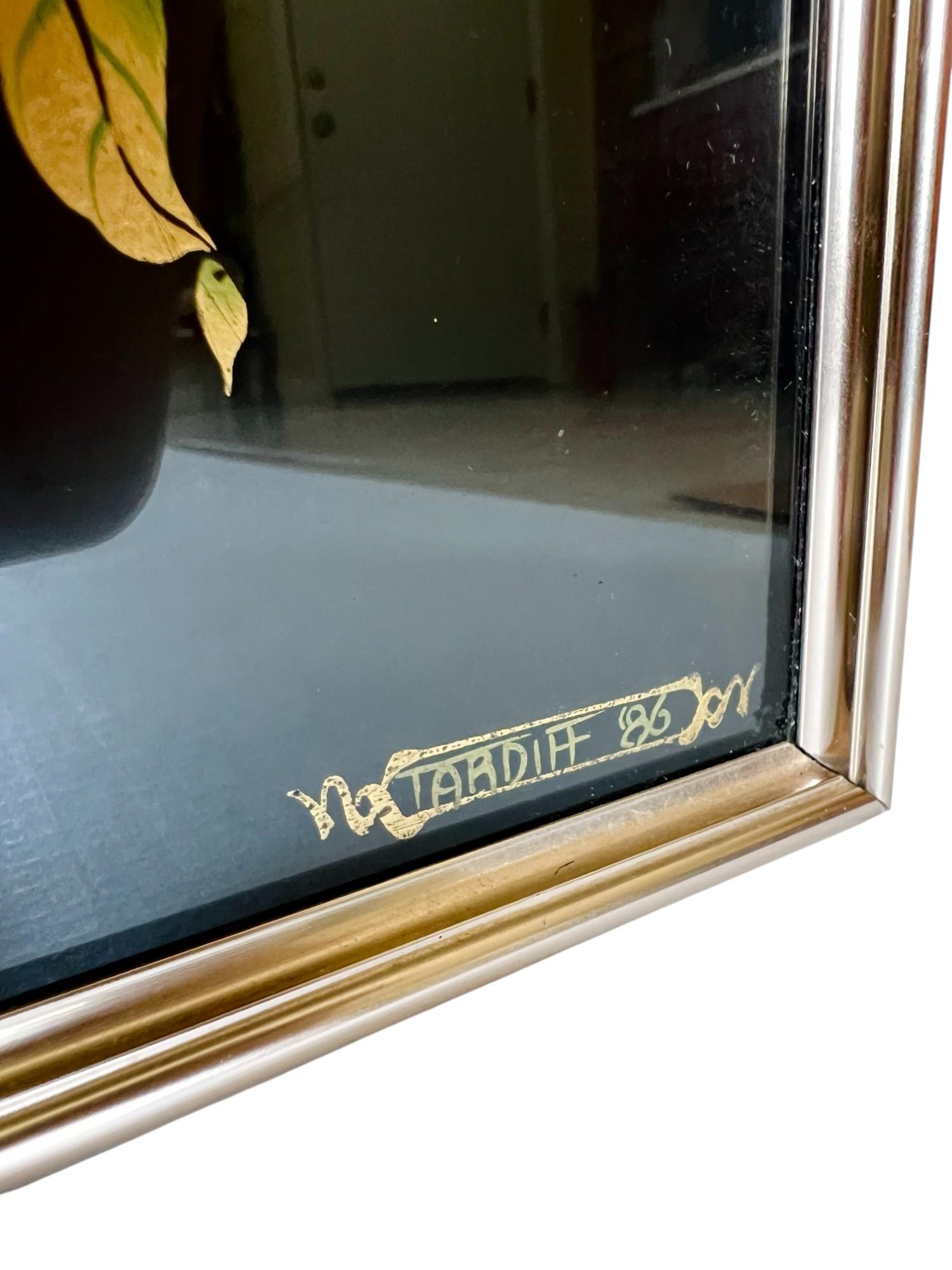 Chinoiserie LaBarge Verre Églomisé Black and Gold Mirror, 1986 For Sale 1