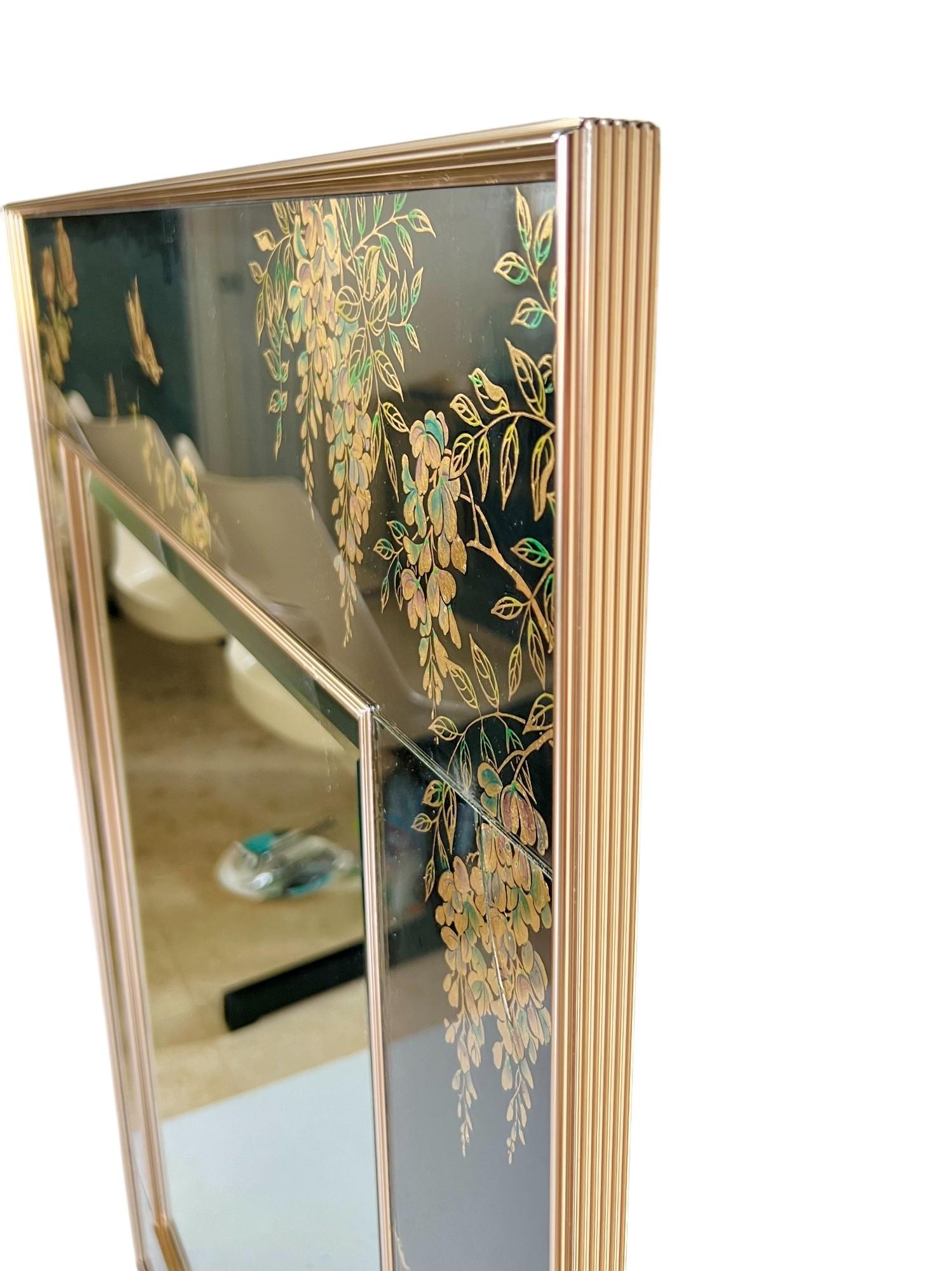 Chinoiserie LaBarge Verre Églomisé Black and Gold Mirror, 1986 For Sale 2
