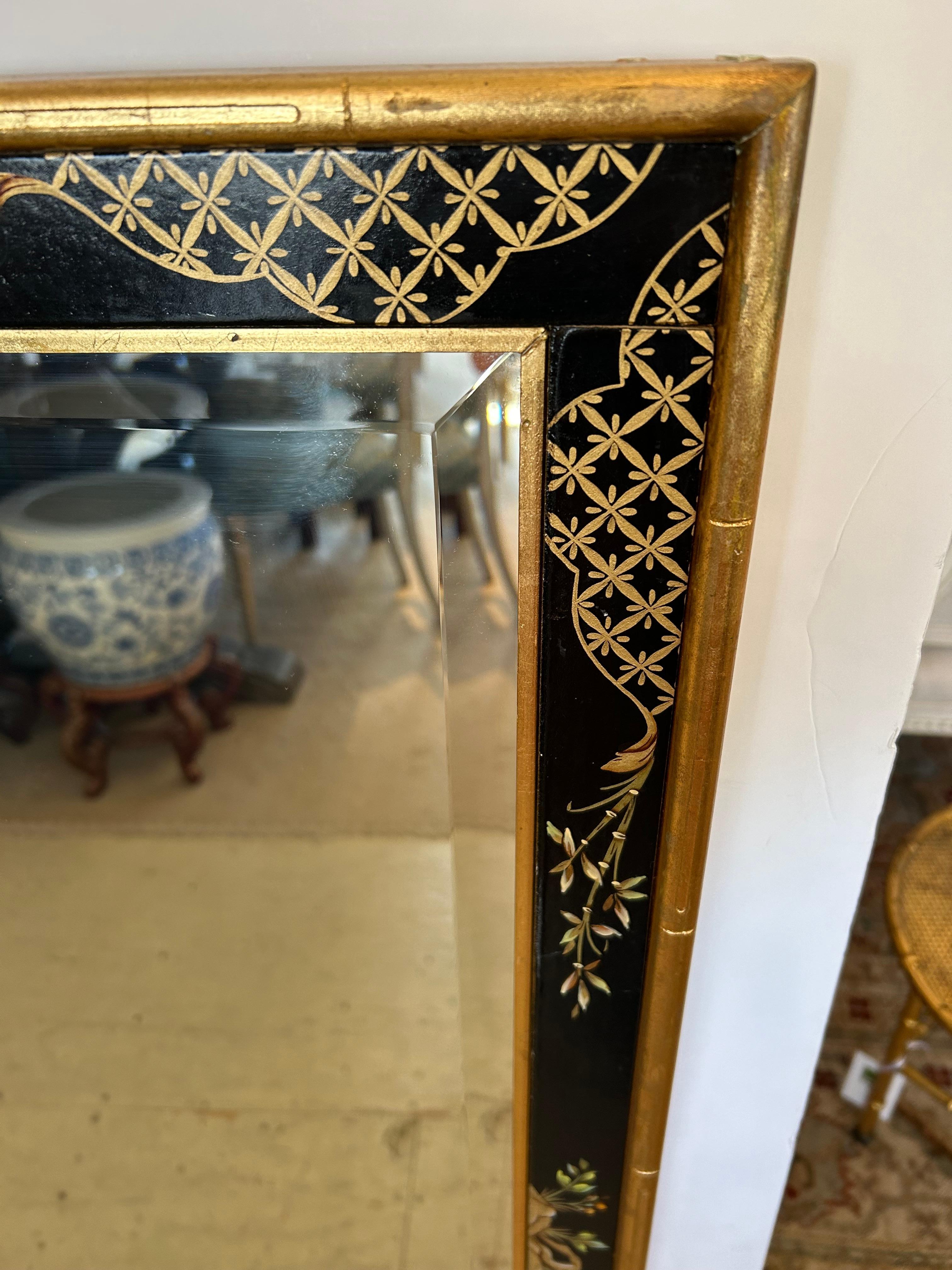 Mid-20th Century Chinoiserie LaBarge Handpainted Rectangular Large Mirror