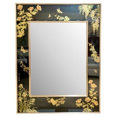 Chinoiserie LaBarge Verre Églomisé Black and Gold Mirror, 1986