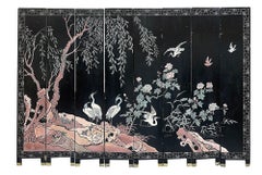 Chinoiserie Lacquer 8 fold Chinese screen, late 19th Century.
