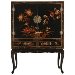 Chinoiserie Lacquer and Carved Hardstone Cabinet