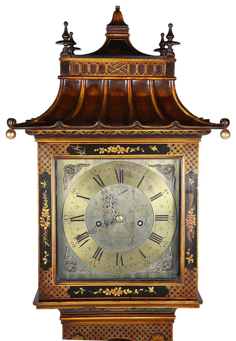 Chinese Chippendale Chinoiserie Lacquer Chippendale Style Grandmother Clock For Sale