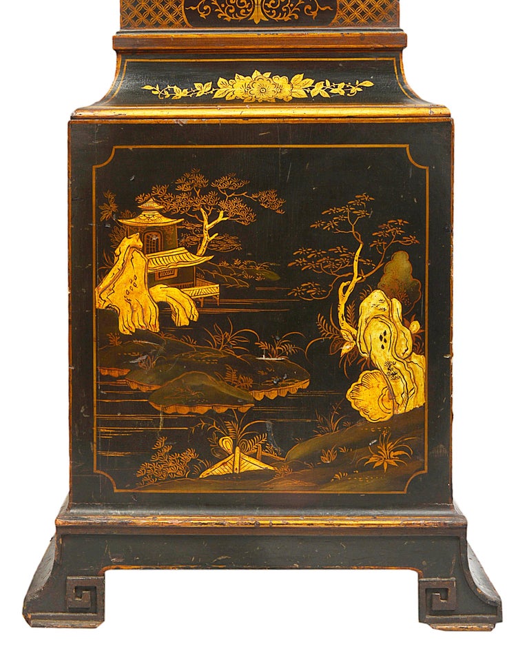 Chinoiserie Lacquer Chippendale Style Grandmother Clock In Good Condition For Sale In Brighton, Sussex
