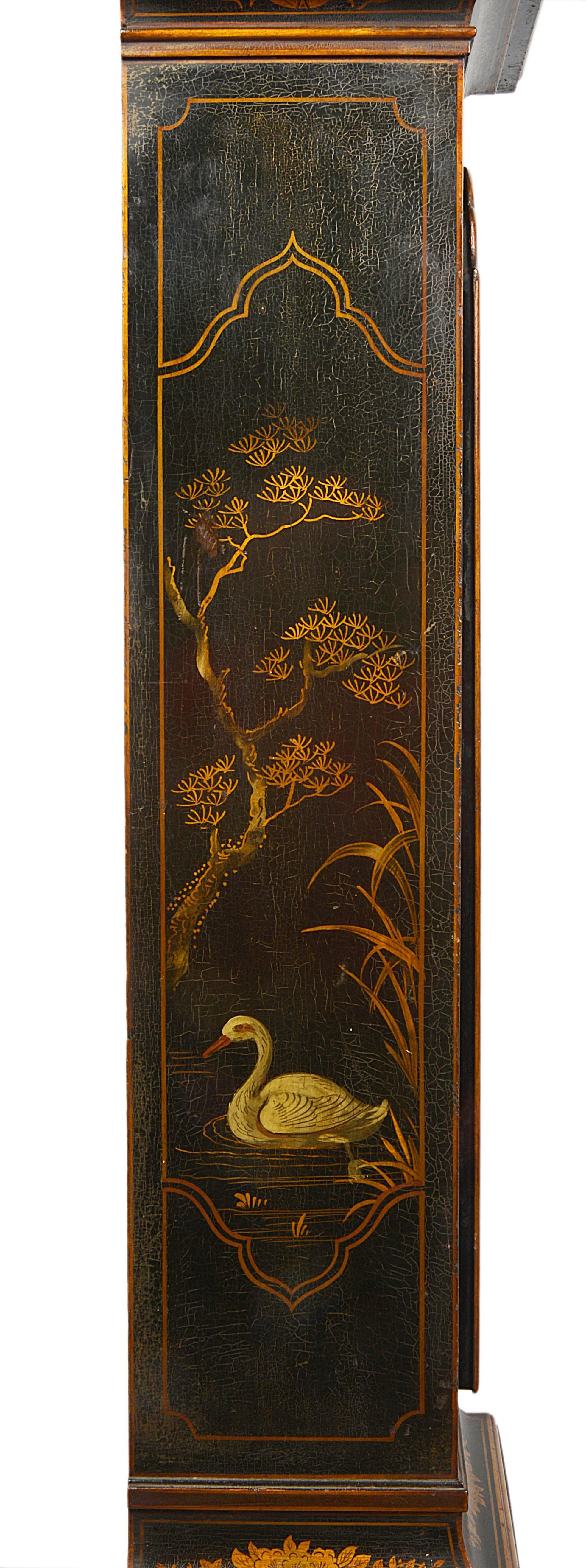 English Chinoiserie Lacquer Chippendale Style Grandmother Clock For Sale