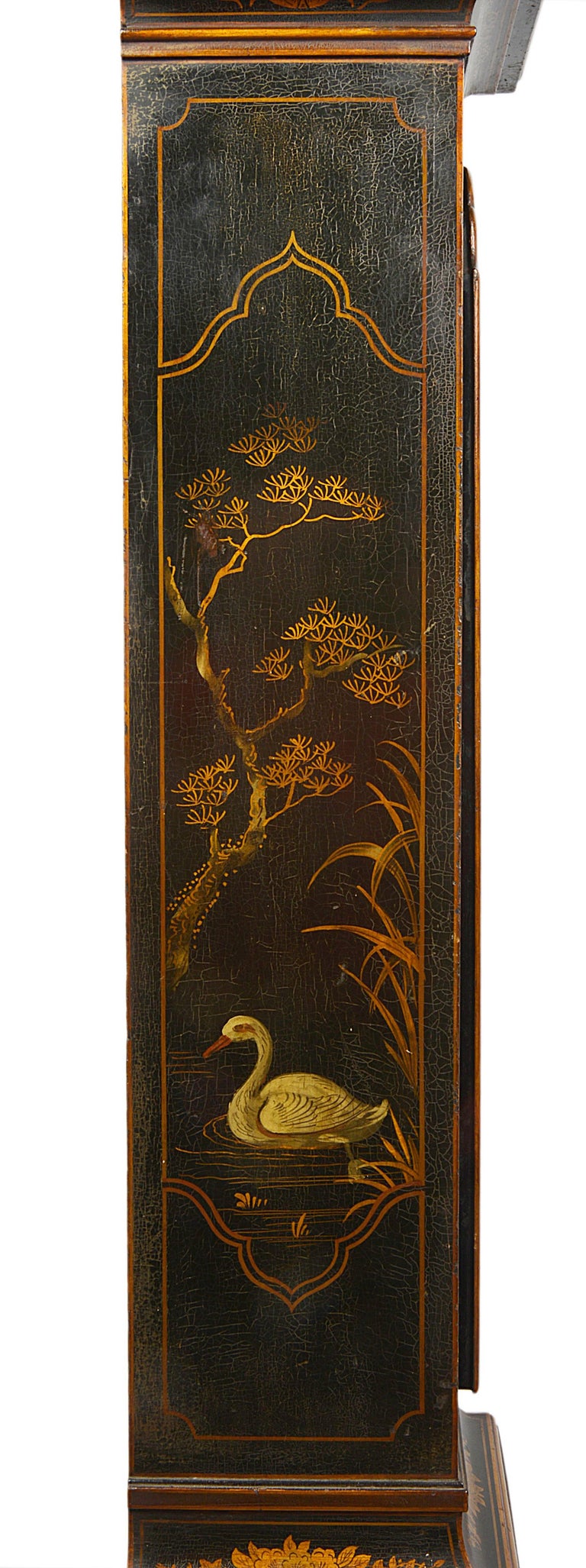 Early 20th Century Chinoiserie Lacquer Chippendale Style Grandmother Clock For Sale