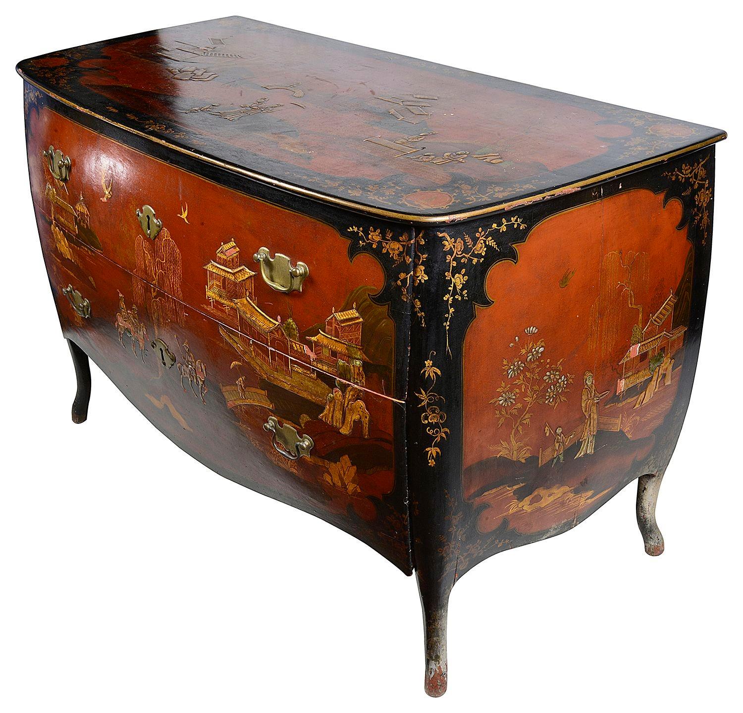 Italian Chinoiserie lacquer commode, 18th Century Venetian style. For Sale