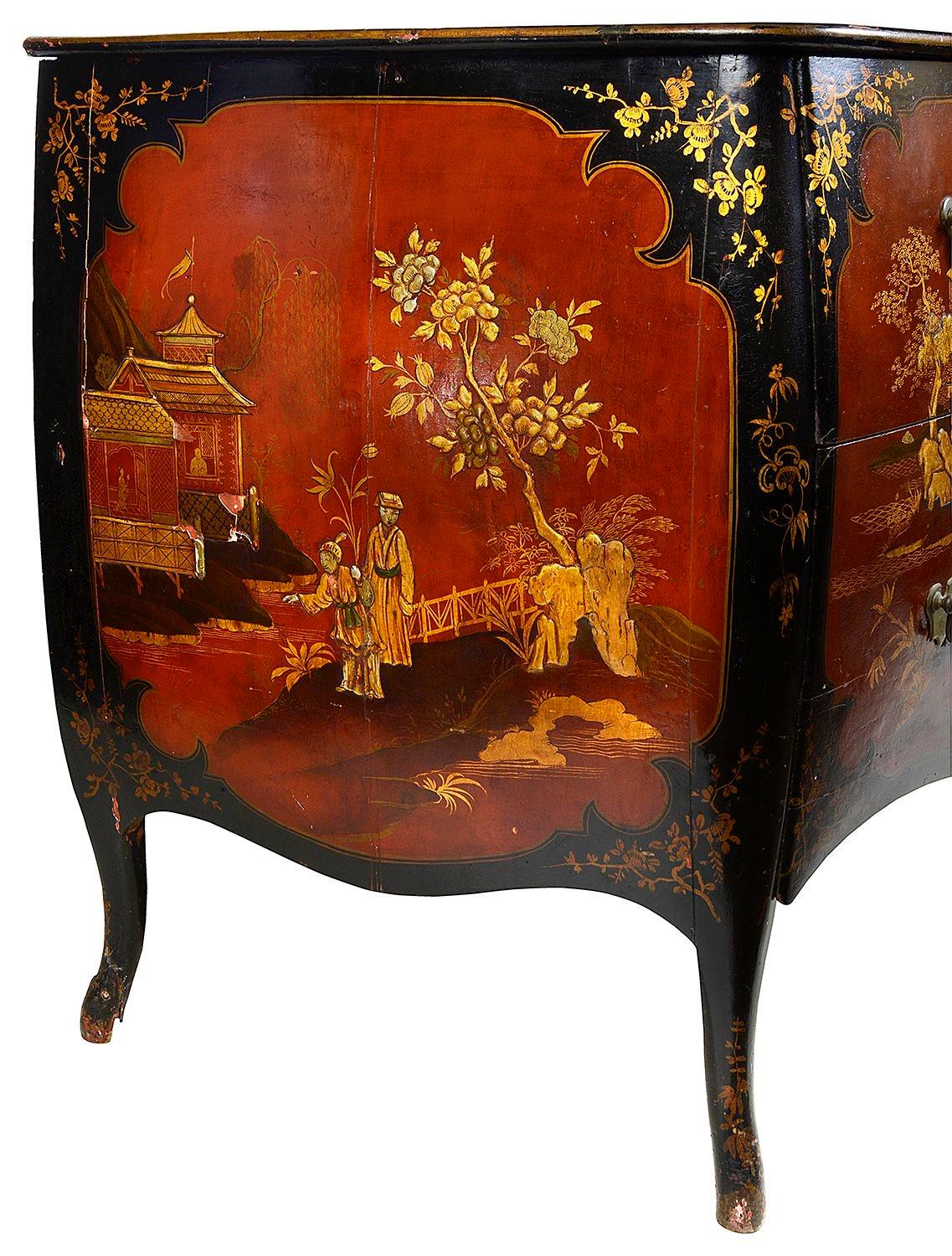 Hand-Painted Chinoiserie lacquer commode, 18th Century Venetian style. For Sale