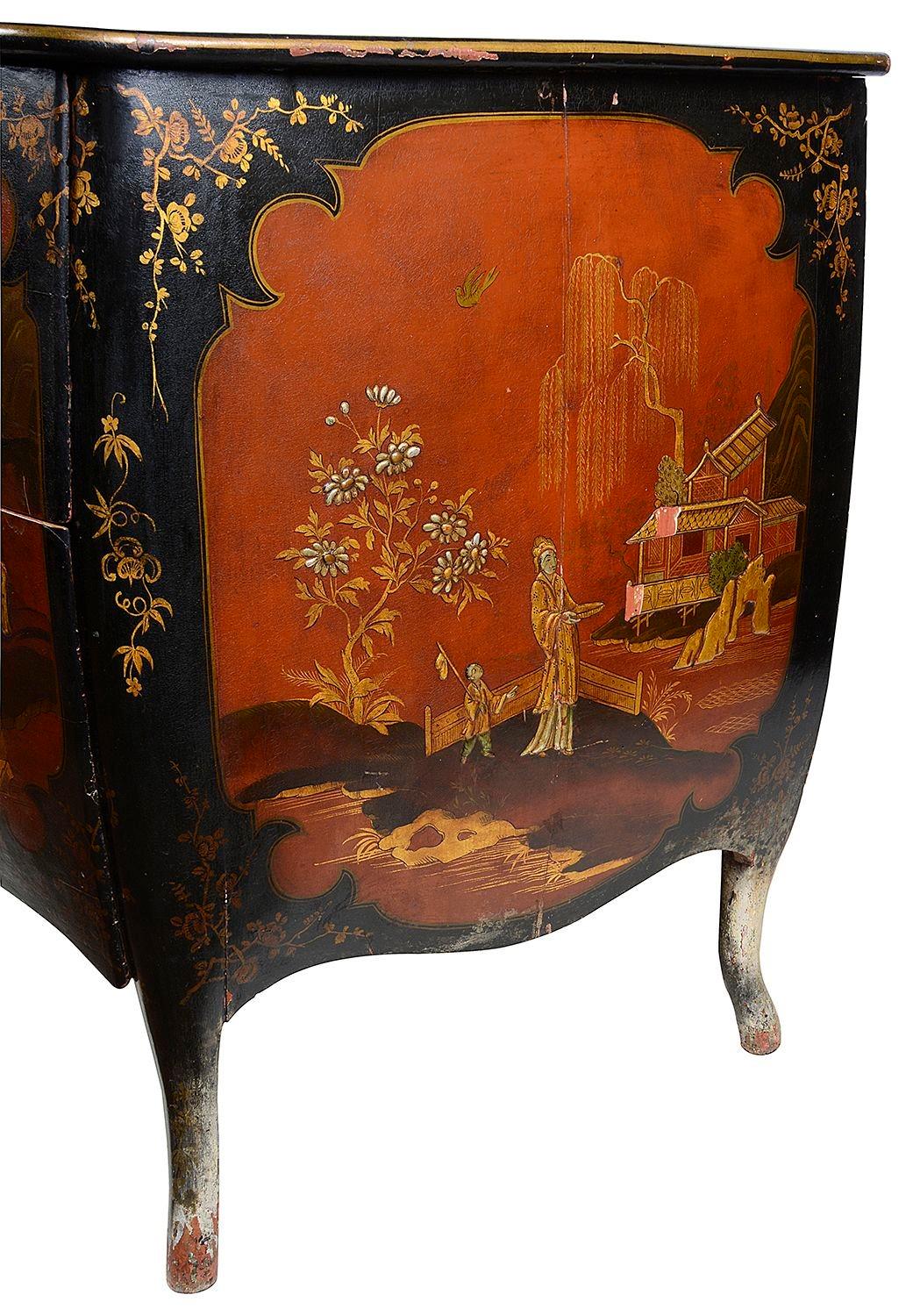 XVIIIe siècle Commode laquée chinoiseries, style vénitien du 18ème siècle. en vente