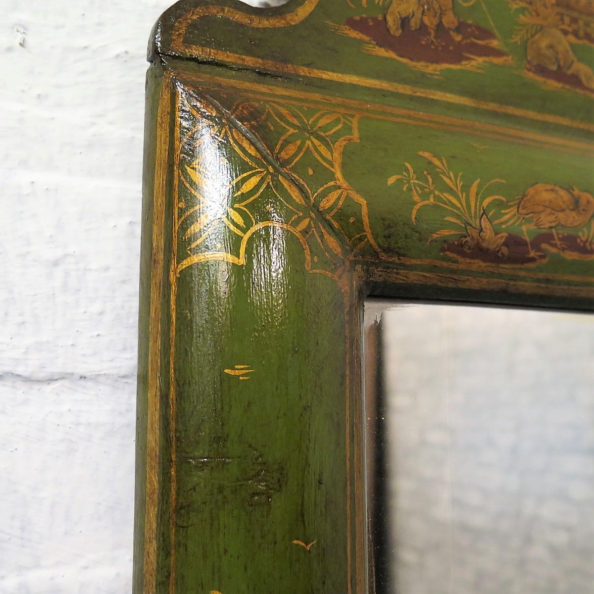 English William and Mary Pine Chinoiserie Lacquer Cushion Mirror 17th Century