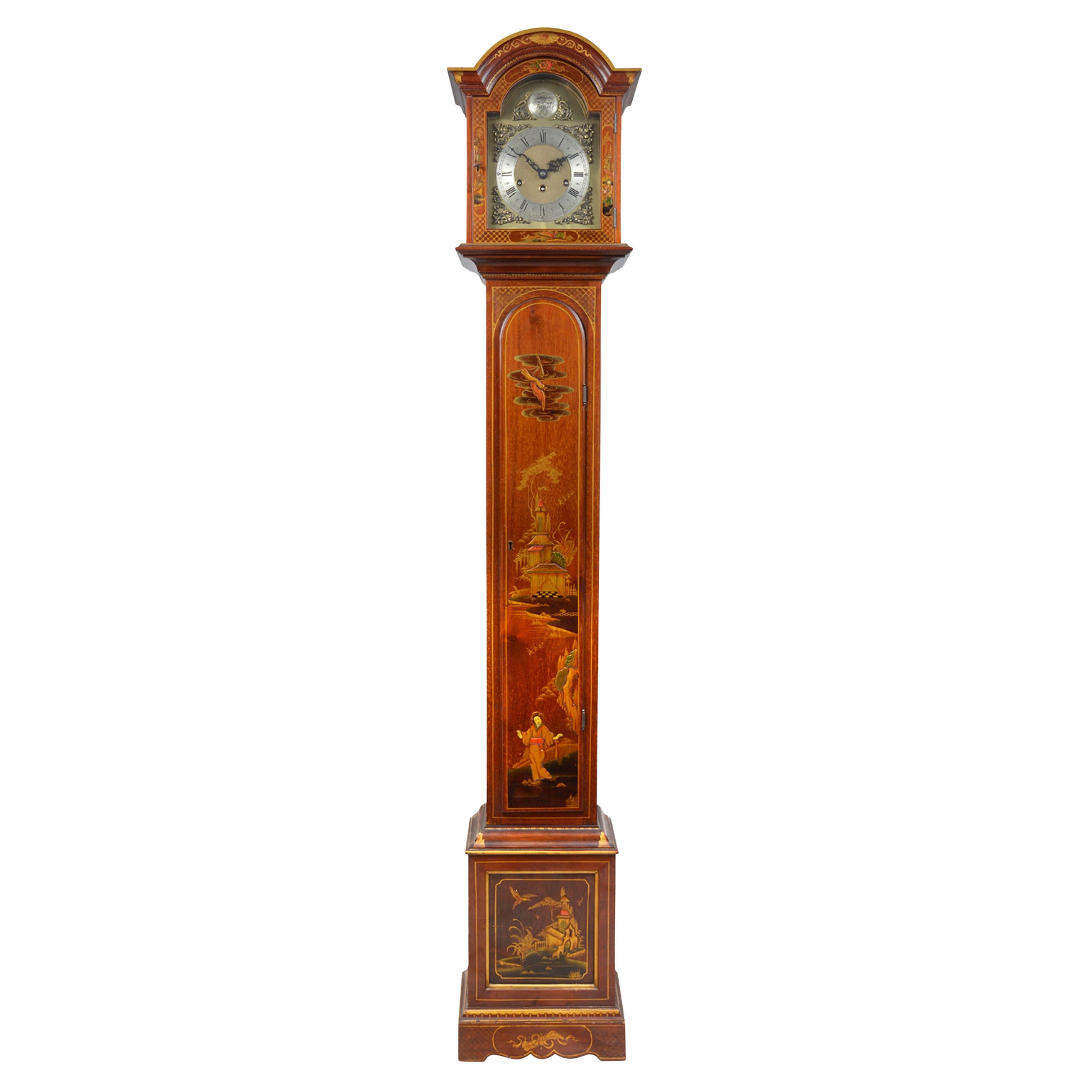Chinoiserie lacquer Grandmother clock, circa 1920 For Sale