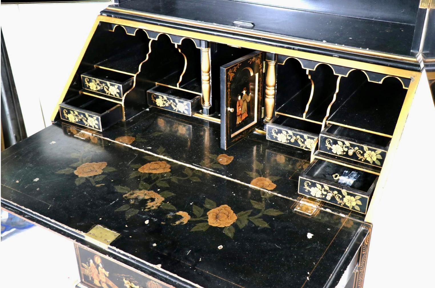 XX secolo Libreria secretaire in lacca Chinoiserie in vendita