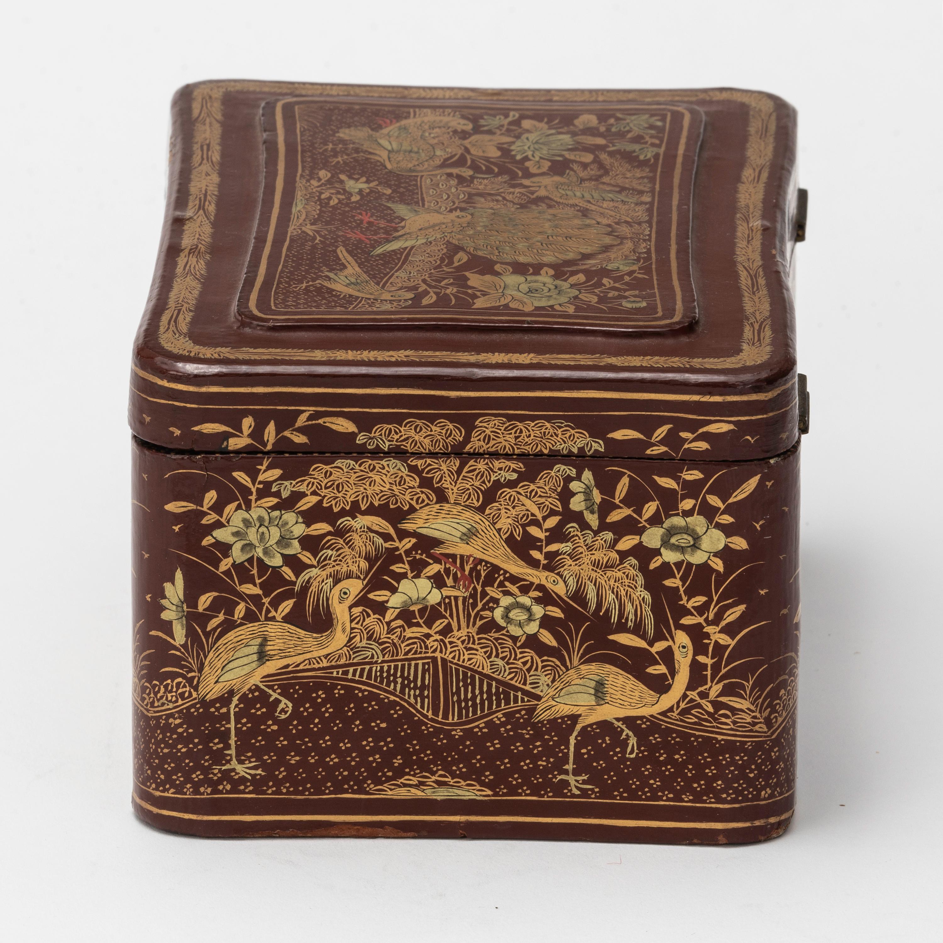 Gilt Chinoiserie Lacquer Tea Caddy Box