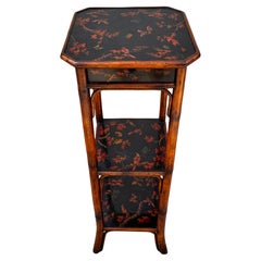 Vintage Chinoiserie Lacquered Bamboo 3-Tier Pedestal & Drawer, Atrib. Theodore Alexander