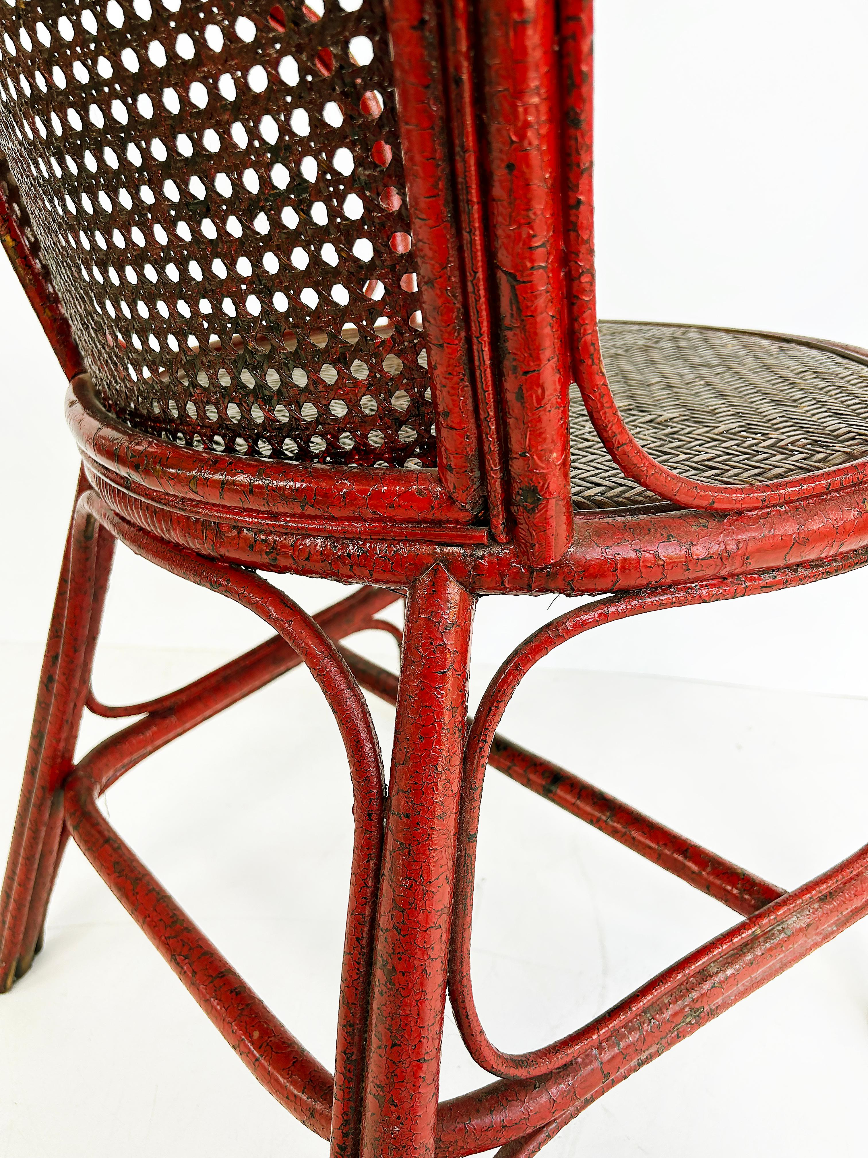 Chinoiserie Lacquered Bentwood, Cane, Accent Armchair with a Woven Grass Seat For Sale 5