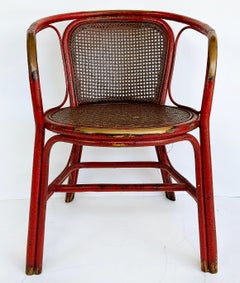 Chinoiserie Lacquered Bentwood, Cane, Accent Armchair with a Woven Grass Seat