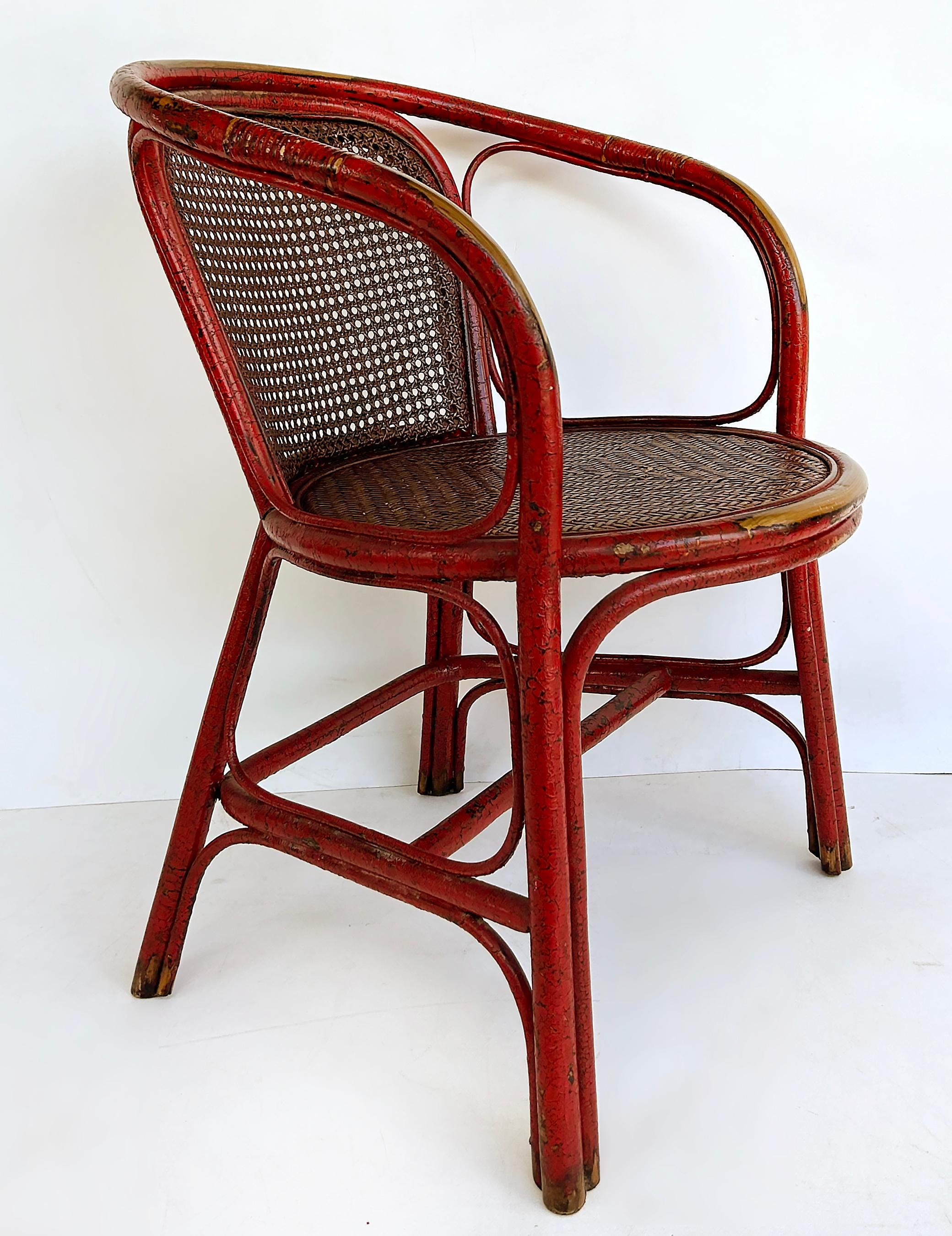 Chinoiserie Lacquered Bentwood, Cane, Accent Armchair with a Woven Grass Seat For Sale 1