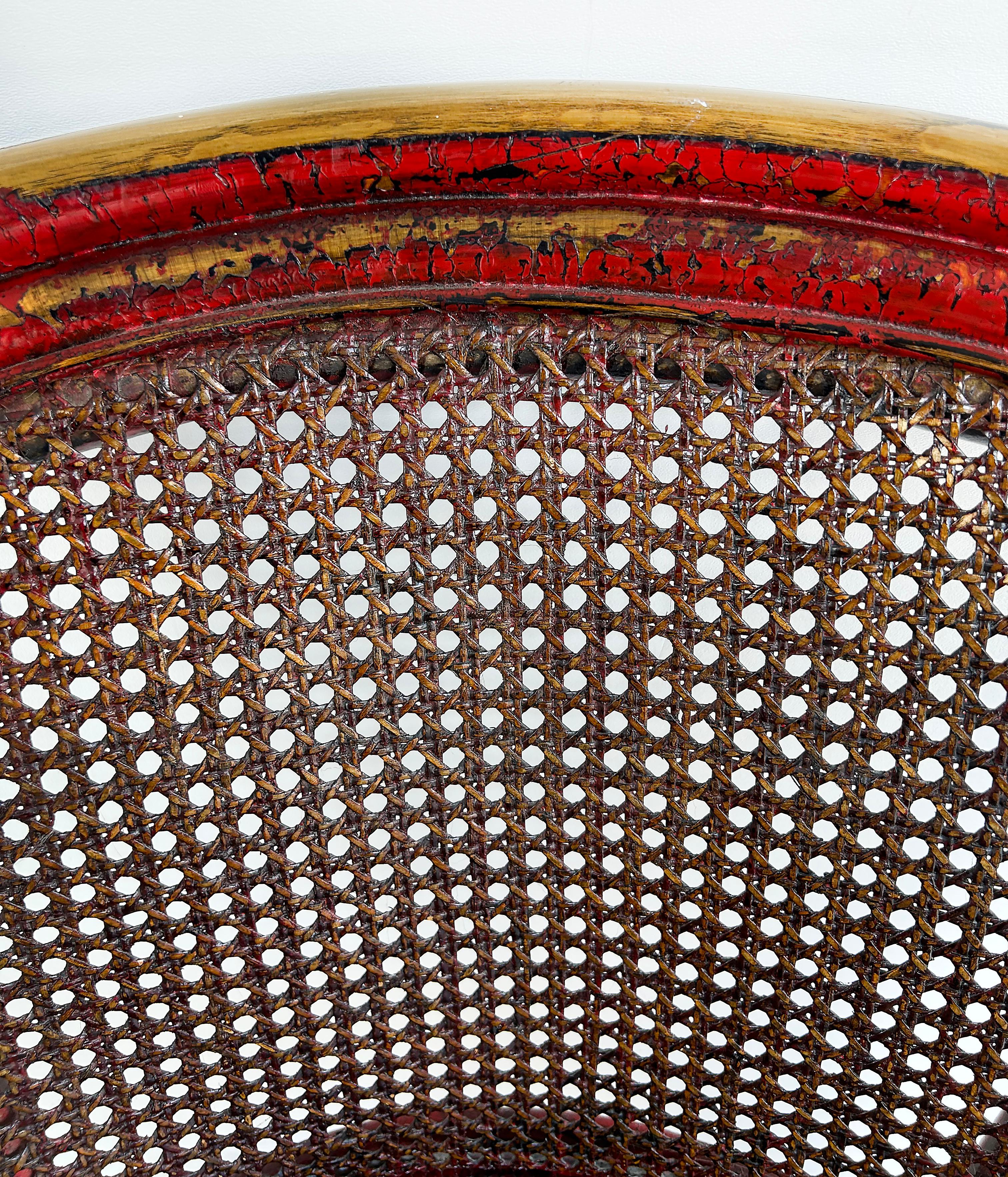 Chinoiserie Lacquered Bentwood, Cane, Accent Armchair with a Woven Grass Seat For Sale 3