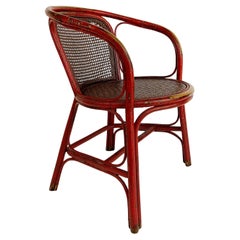Chinoiserie Lacquered Bentwood, Cane, Accent Armchair with a Woven Grass Seat