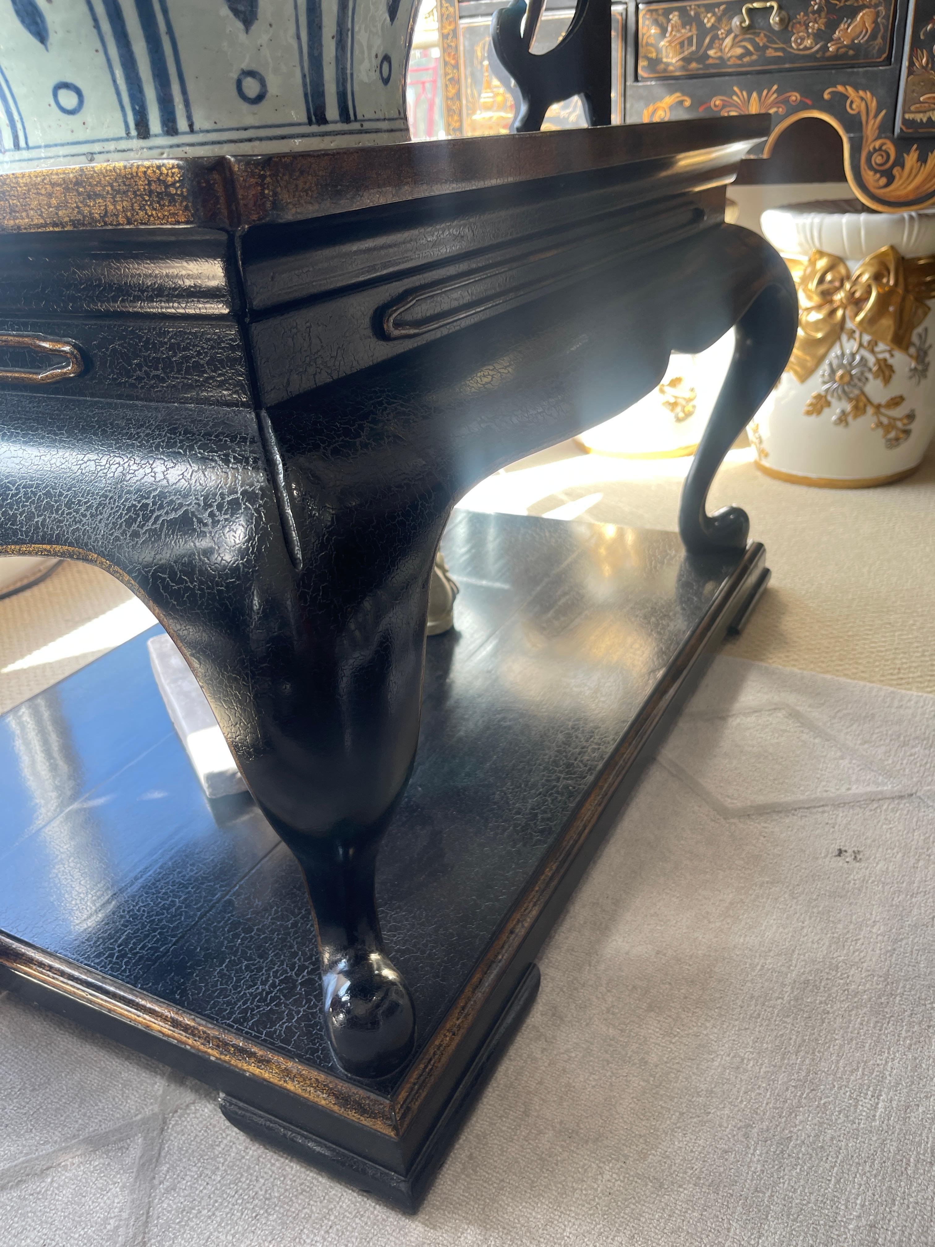 Black Lacquered & Gold Coromandel 2 Tier Coffee Table, By Rose Tarlow 3