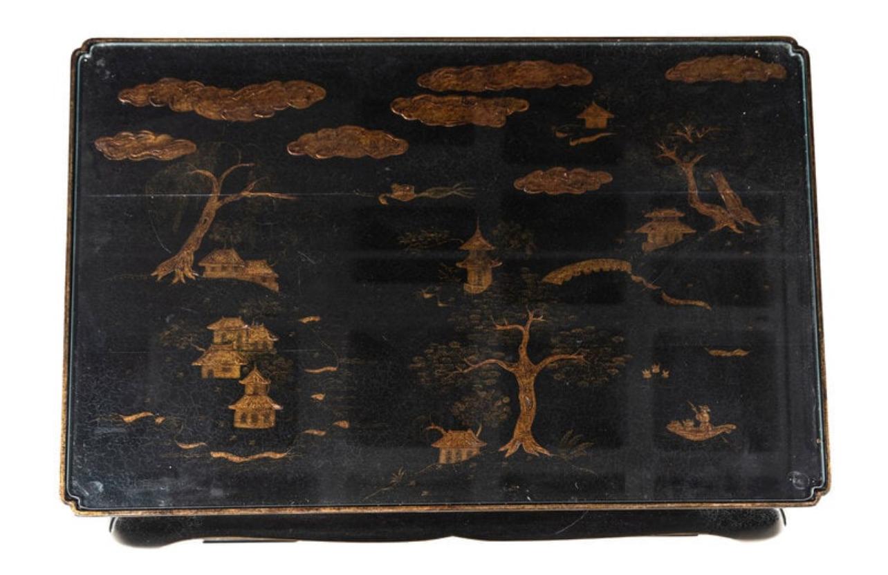 Black Lacquered & Gold Coromandel 2 Tier Coffee Table, By Rose Tarlow 6