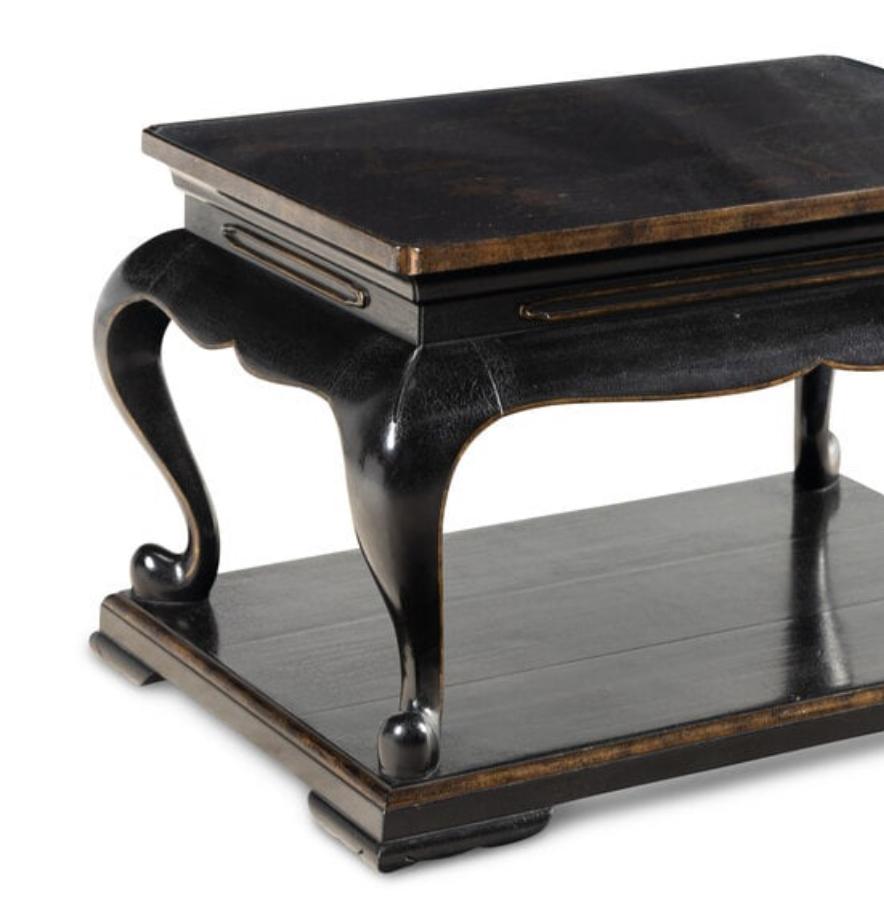 Chinoiserie Black Lacquered & Gold Coromandel 2 Tier Coffee Table, By Rose Tarlow