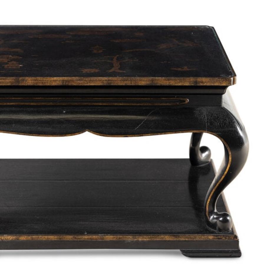 Hand-Crafted Black Lacquered & Gold Coromandel 2 Tier Coffee Table, By Rose Tarlow