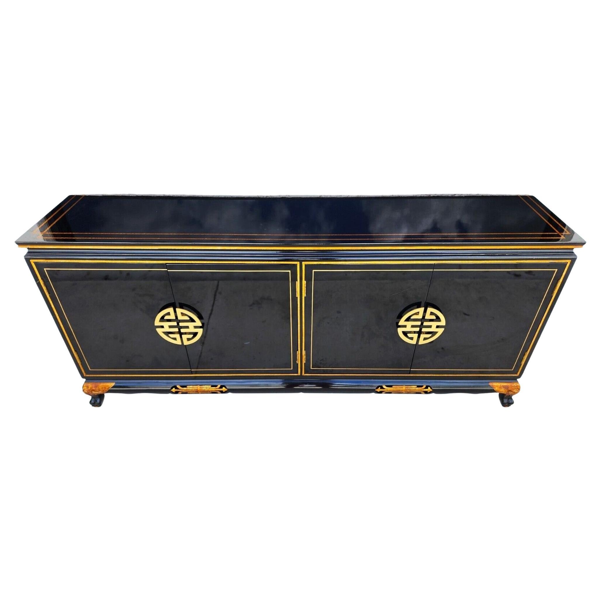 Chinoiserie Lacquered Buffet Gilded Asian Vintage