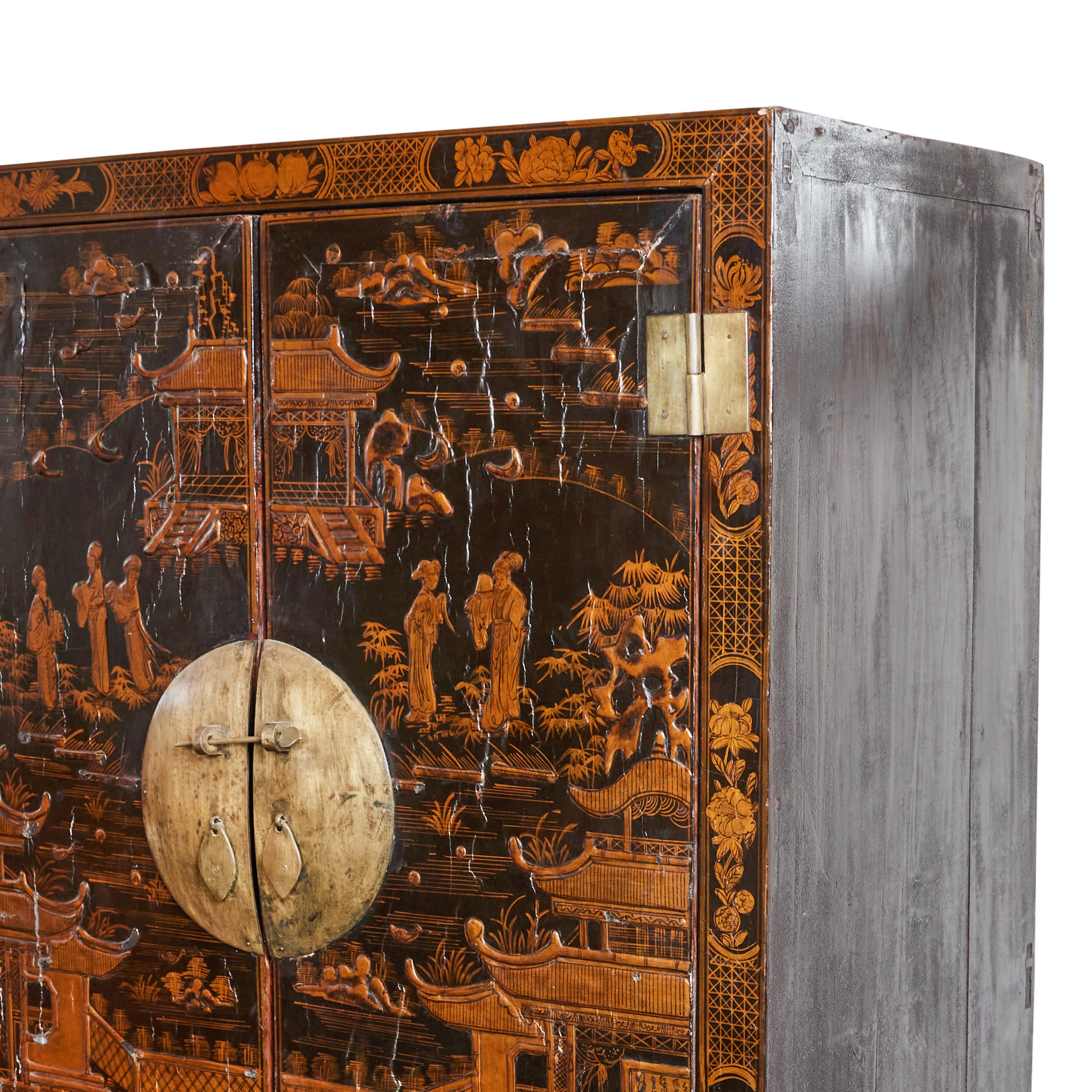 Bronze Chinoiserie Lacquered Cabinet For Sale