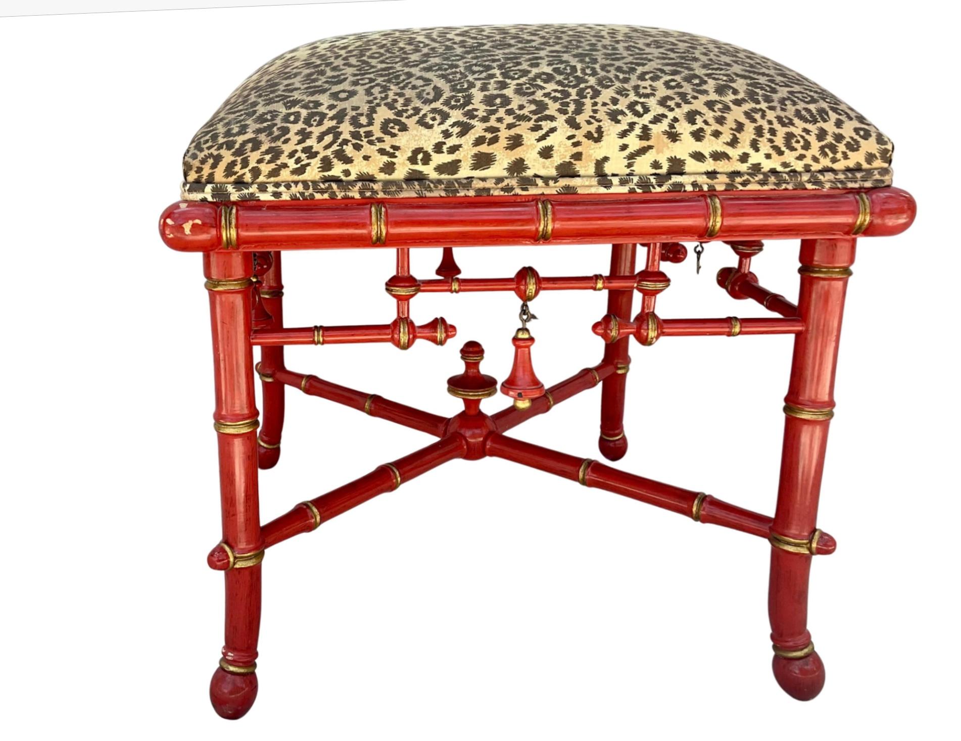 Chinoiserie Lacquered Faux Bamboo Foot Stool by Baker Furniture 5